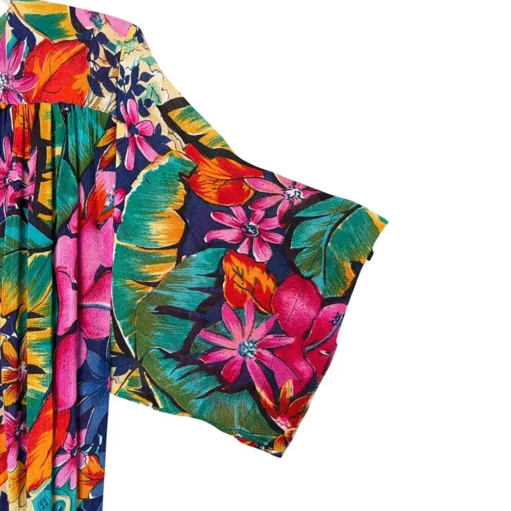 Vintage 80s Bandini Tropical Floral Maxi Dress Women’s XL Rayon Resort Botanical - Picture 5 of 6